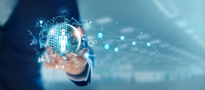 Businessman,Hold,Circle,Of,Network,Structure,Hr,-,Human,Resources.